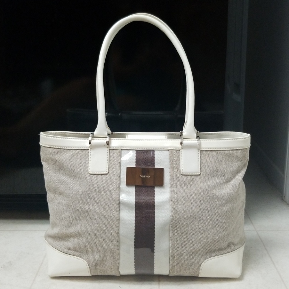 CALVIN KLEIN striped Tote Bag Shopper Purse